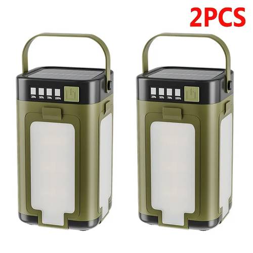 2 pack led camping lantern with solar panel and type c charging 6 lighting 4 panel expandable bank function ideal for power outages outdoor activities and flashlight needs