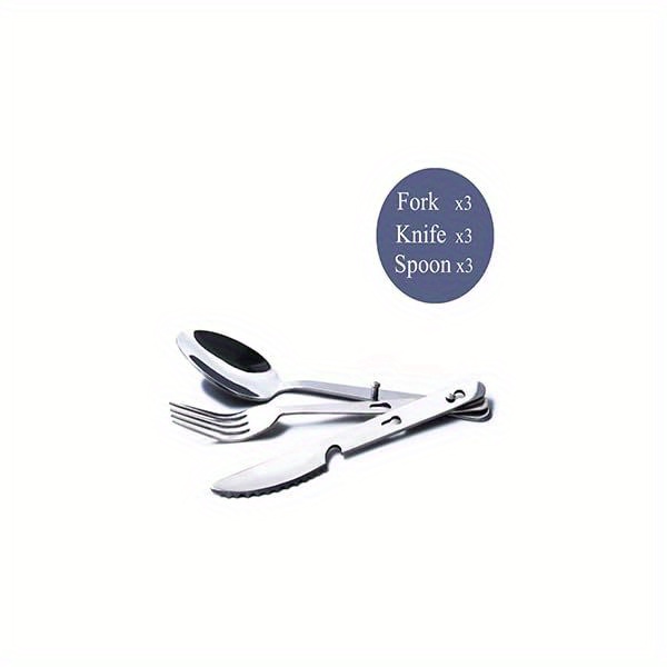 4- in- 1 camping utensils 3- pack, portable stainless steel spoon, fork, knife & bottle opener combo set, travel/ camping/ hiking/ picnic/ barbecue/ outdoor backpacking utensils with carrying bag, camping accessories and equipment, cutlery camping, picnic accessories, camping dishes, camping accessories travel utensils, barbecue tools, foldable utensils, lightweight cutlery,   steel, durable cutlery, portable cutlery, multitool utensils, picnic lovers, Product details 1