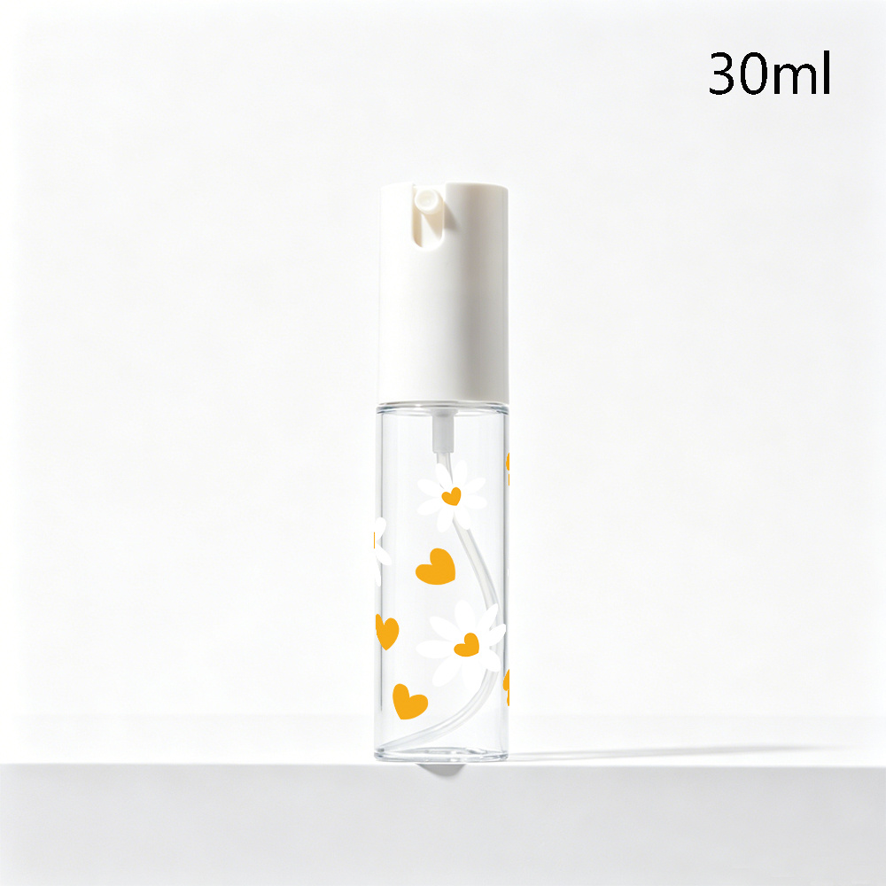 TEMU 1pc 20ml/30ml Transparent Plastic Spray Bottle, White Lid Design Easy And Elegant, Small Daisy Accent, Transparent Bottle Body Capacity At A ,