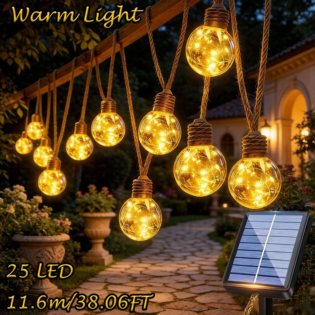 Image of 25 Light Bulbs Solar-powered Spherical String Lights, 25/16/10 Light Bulbs Ip44 Retro Rope Lights, 8 Stage Lighting , Suitable For Stage, Dance, Concert, Wedding, Party, Birthday Decorative Lighting