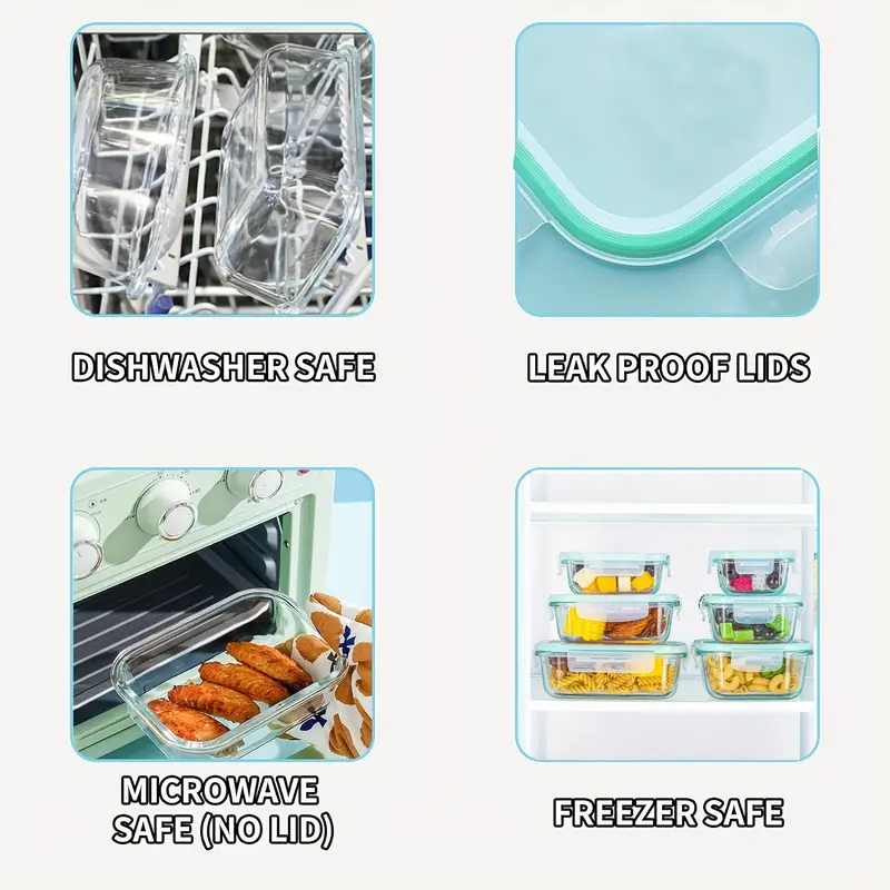 16pcs glass food storage container suitable for pre meal preparation sealed bento box kitchen refrigerator crisper with leak proof lock lid suitable for microwave lunch box oven refrigerator and dishwasher Product details 7