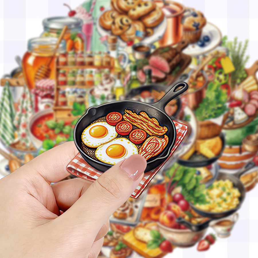TEMU 50pcs Transparent Sticker Pack Matte Kitchen Food Suitable For Plastic Glass Metal Irregular Shapes Phone Case, Laptop, Water Bottle, Scrapbook