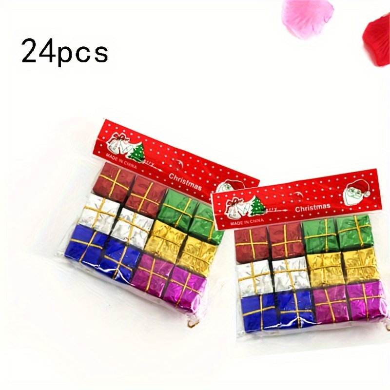 Image of 24pcs Vibrant Mini Christmas Tree Decorations- Colorful Plastic Gift Boxes With Ribbons, Perfect For Holiday Parties& Weddings, No Electricity Required, 0. 87in