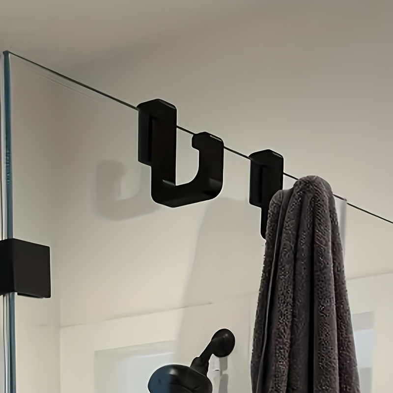 TEMU 3pcs Black, White 3d Heavy-duty Shower Hooks, Suitable For 8mm Glass Doors - No Drilling Adhesive, Plastic Hook - Bathroom Storage Towel, Towel