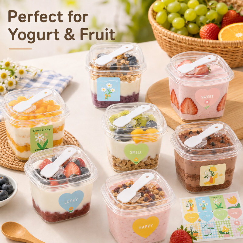 84pcs Transparent Square Dessert Boxes Set with Lids and Spoons