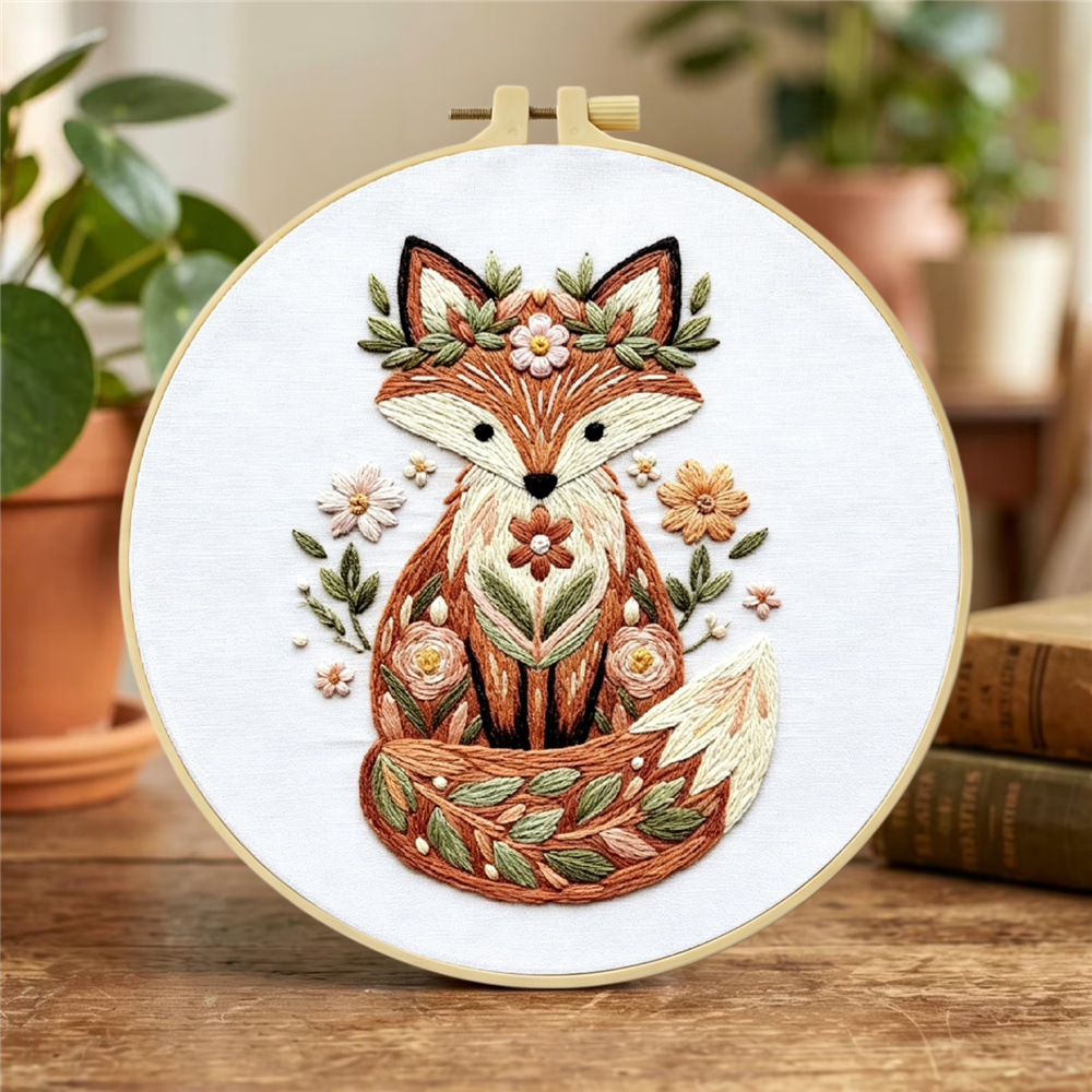 Fox Autumn Fall Pattern Handmade Embroidery Kit