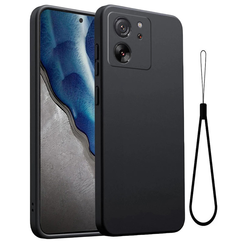 TEMU Phone Case: Soft Matte Black Tpu Protective Case For Xiaomi 13t, With A Matching Black Tpu Soft Wrist Strap