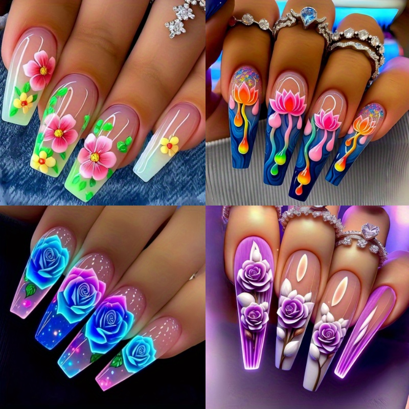 TEMU 96pcs (4 Pack) European And American Press-on Wearable Nails, Gorgeous And , Flashing Diamonds, Gradient, Flashing, Designed, High-end Design,