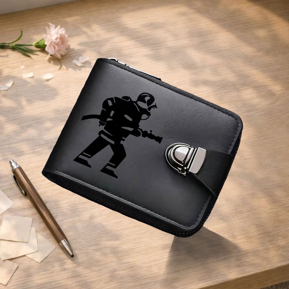 TEMU New Firefighter Silhouette Business Durable Men's Wallet With Zipper Closure And Multi-card Slots, Can Hold Credit Cards, Cash, And Documents,