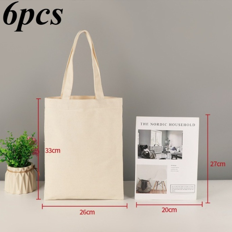 Image of 6pcs Minimalist Blank Hand-held Sail Bag With Painting, Sewing, Stickers, Handmade Canvas Bag, Picnic Packing Bag, Daily Attendance Handbag, Gift Bag