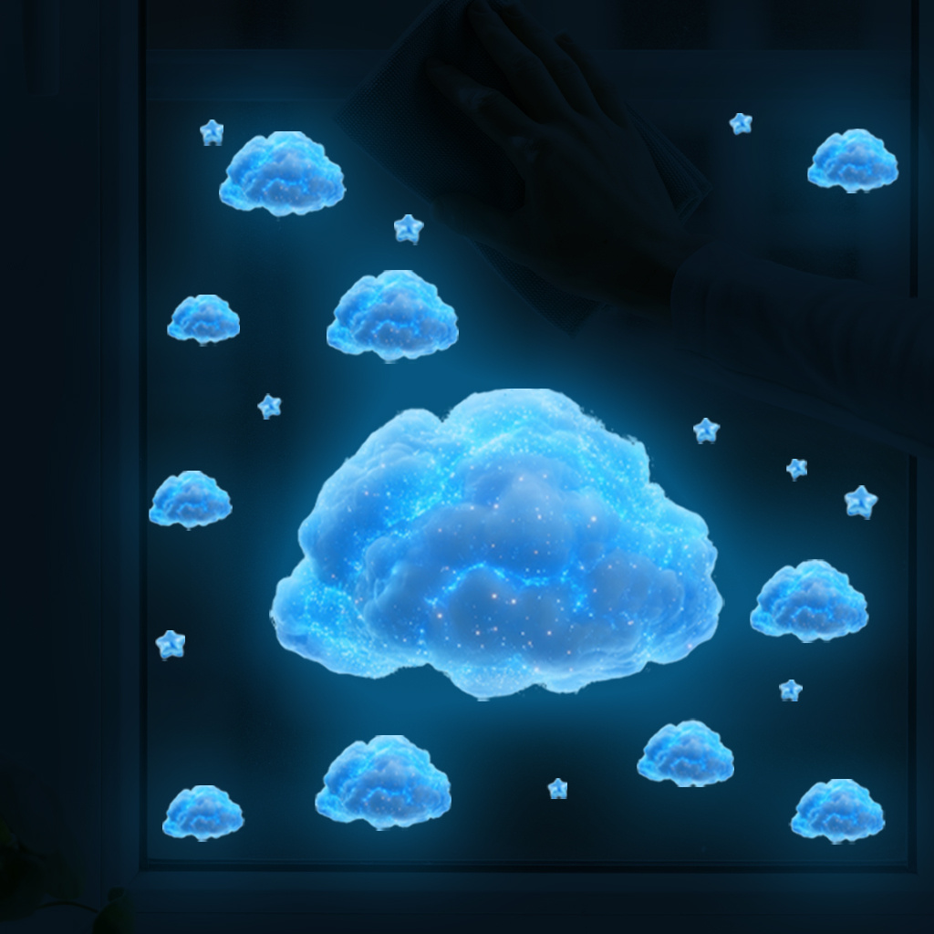 21pcs Of Blue Clouds And In The Dark Stickers Self Adhesive Detachable Pvc Material Suitable For Glass Decorative Wall Stickers In Living Rooms And Bedrooms Christmas Day Decorative Wall Stickers