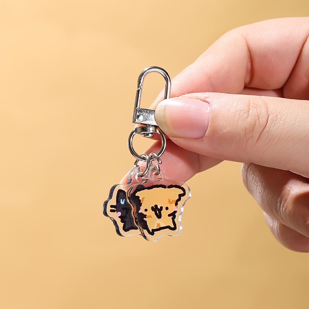 TEMU [2d Flat] 2d Cute Cat Couple Keychain- Adorable Anime Style, Suitable For Backpacks, Bags, And Keys- Fun Acrylic Pendant, A Unique Gift For Cat