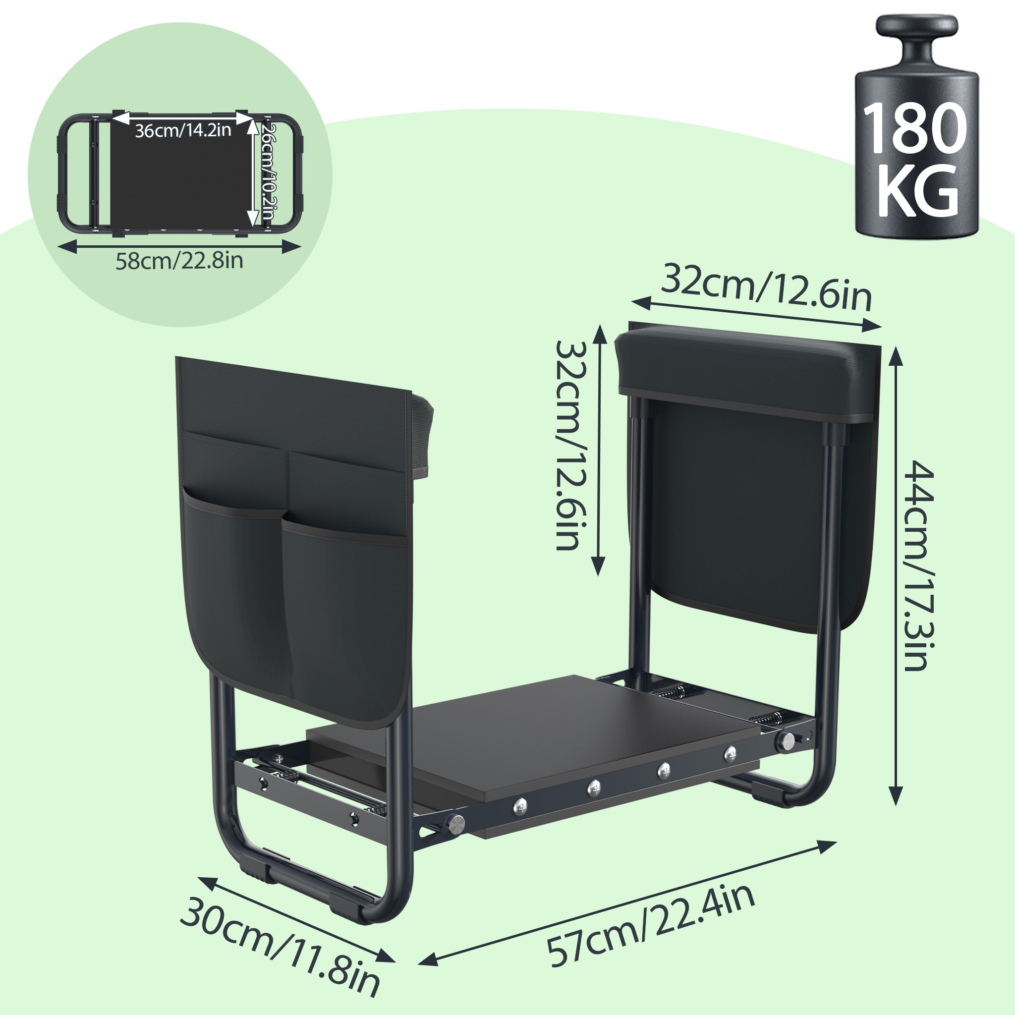 Work Stool Gardening Stool Folding Work Stool Garden Stool Kneeling Stool Folding Stool 57x44x30cm Max. Load 150kg Adjustable