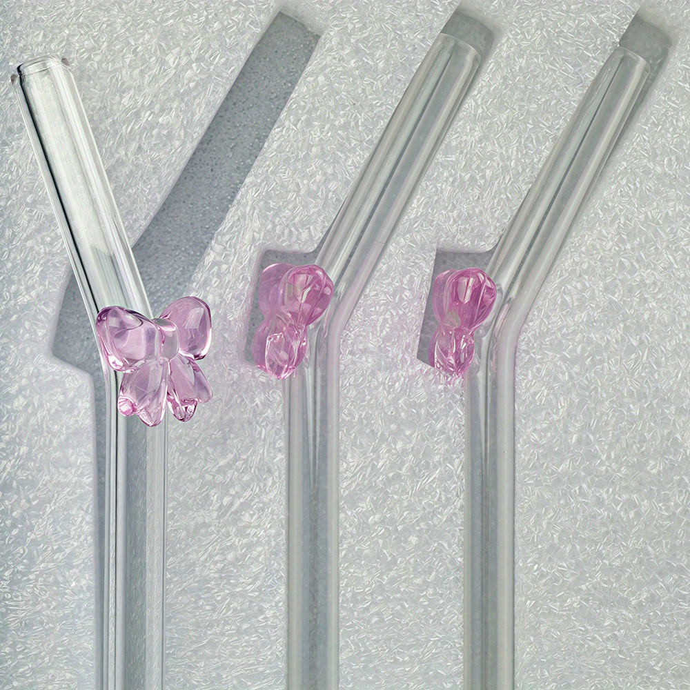 E-shop 4-teiliges Set von Strohhalmen & Bürsten, wiederverwendbare Bow-Glas-Trinkstrohhalme, beste Wahl für Geschenke und Haushaltsgebrauch, für Partys