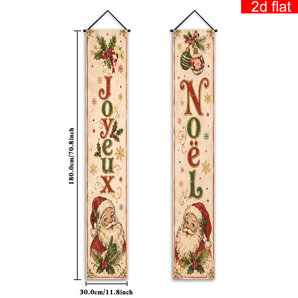 TEMU Plat 2D, 2pcs Bannières Noël Adaptées pour Panneau de de Porte d'Entrée, Décorations Vintage Effet Usé avec Phrases et Lettrage Français, Décor