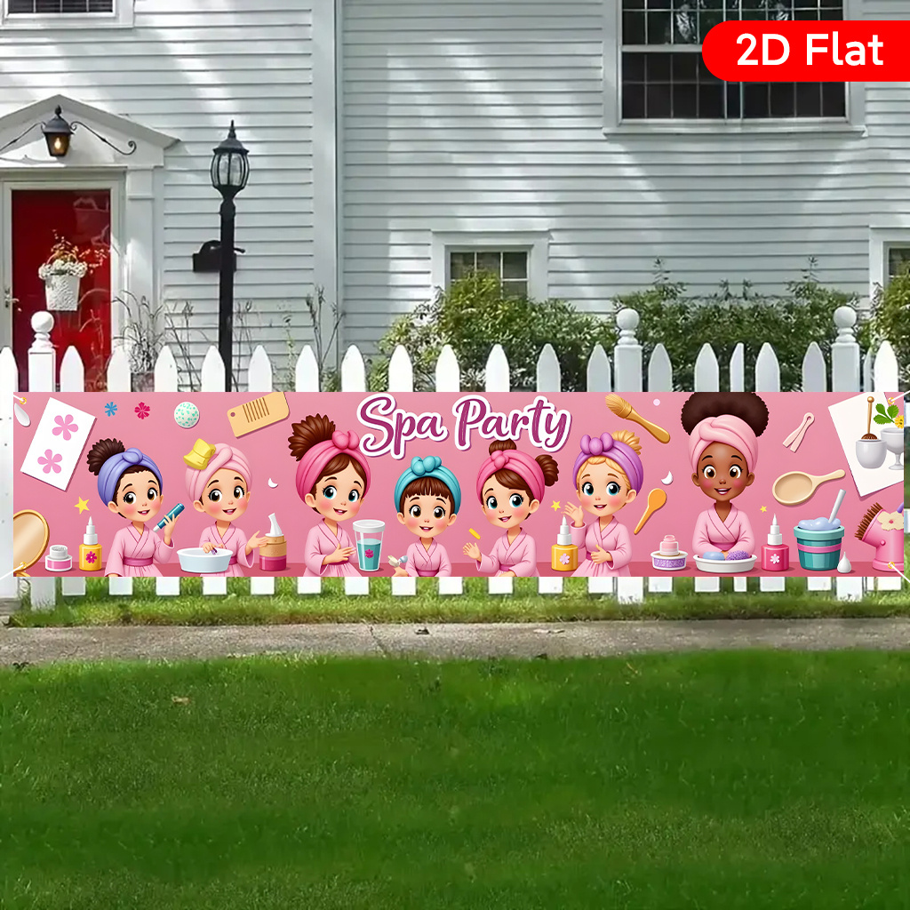 TEMU 2d Flat, 2d Flat Banners 1pc, Spa Party Illustration, Beautiful Large Yard Banner, Birthday Party Anniversary Celebration, Promotional Slogan