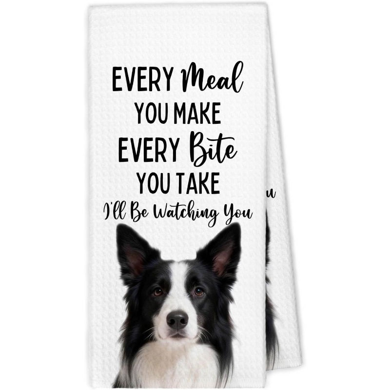 TEMU 1pc Of 18 By 26 Inch Kitchen Towels Featuring A Humorous Border Collie Design, Perfect As Gifts For Women, Including Dish, Hand, And Tea Towels.