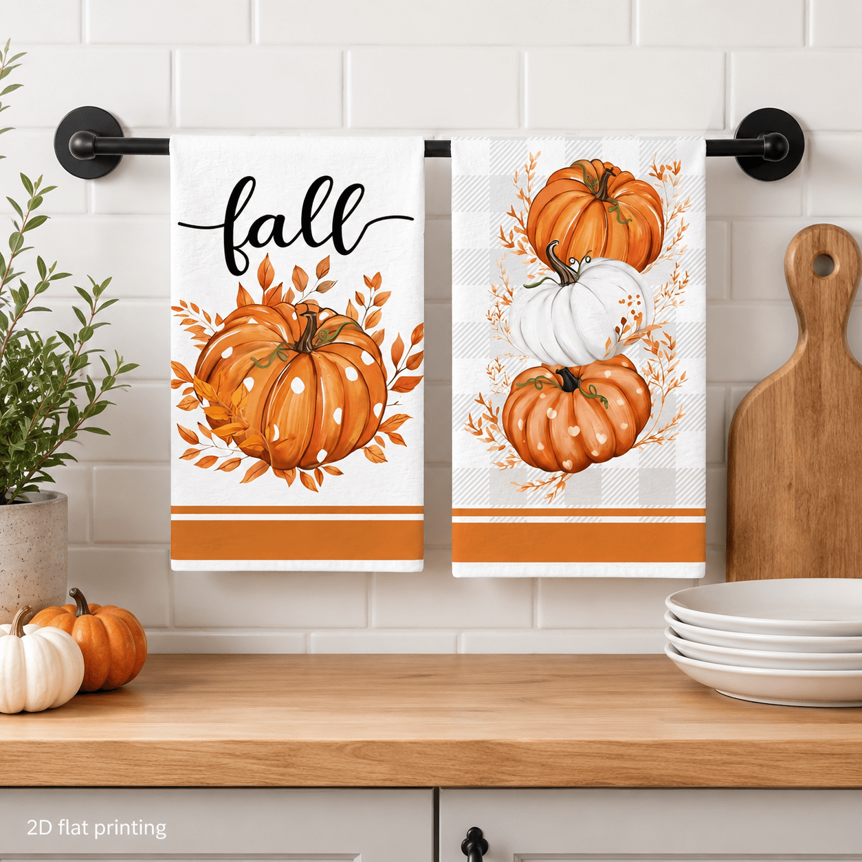 TEMU 2-pack Single-sided Printed Dishcloths And Kitchen Towels, Thanksgiving Halloween Themed Kitchen Towels—pumpkin Maple Leaf Autumn Decor, Modern