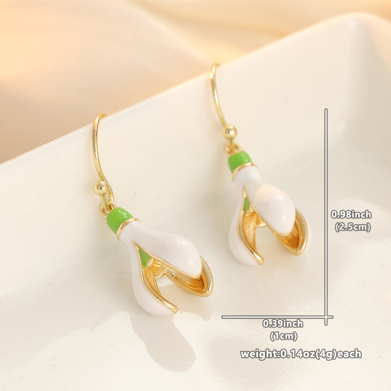 Plated Fresh White & Green Flower Earrings