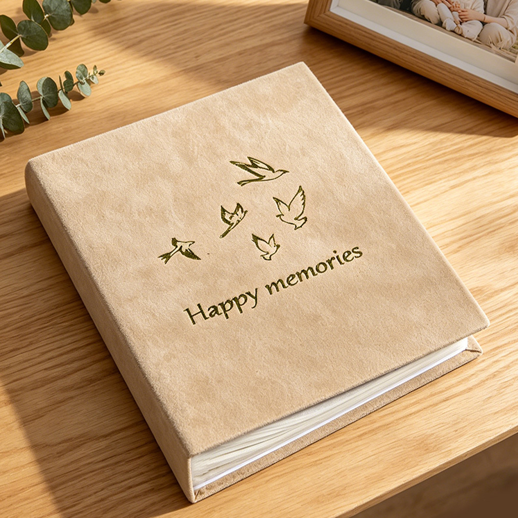 TEMU Large 18x23cm / 4x6 Inch Photo Album With A Light Khaki Flannel Cover, Featuring 3 Exquisite Embossed Patterns: , Hearts, And Holding Hands. To