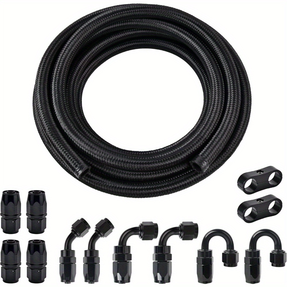 20 Feet Of Black 6an Nylon Braided Fuel Line Kit With Fittings