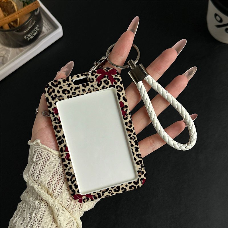 TEMU 2d Leopard Love Pattern Card Holder With White Hanging Plastic Card Holder For Bus Pass, Work Badge, Meal Card For Nurses, Students, Teachers,
