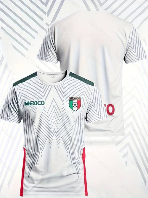 camiseta de fútbol para hombre, camiseta de fútbol de méxico - corte ajustado, camiseta deportiva transpirable - geométrico - y - camiseta para hombre - ropa casual - diseño deportivo -