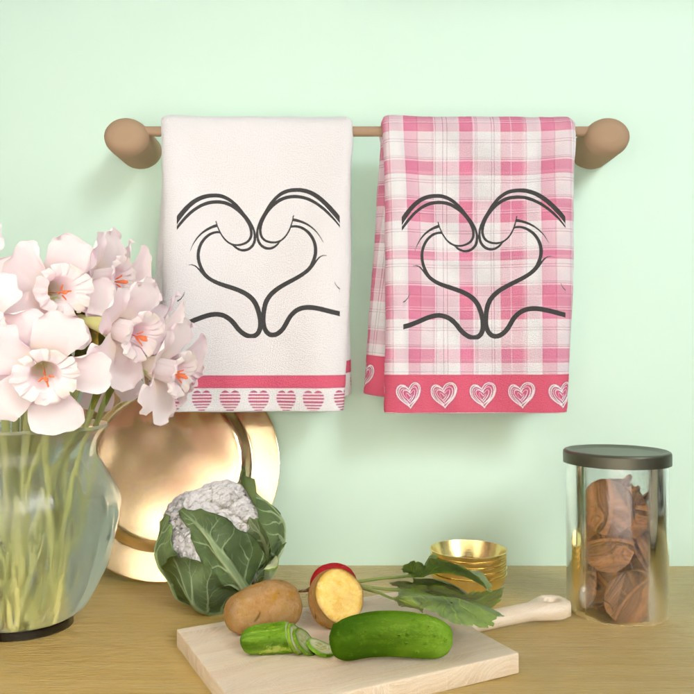 2pcs valentine s day heart-themed towels, 45.72x66.04cm, soft &   polyester,   checkered with  ,   for   use, machine washable - ideal for kitchens, bathrooms, offices details 0