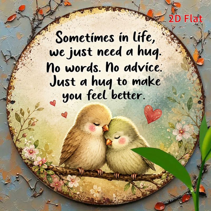 TEMU 2d Flat, [2dflat], 1pc Inspirational Flying Bird Hugging Wooden Sign, We A Hug, Watercolor Couple Bird Wall Decor, Friendship Home Decoration,