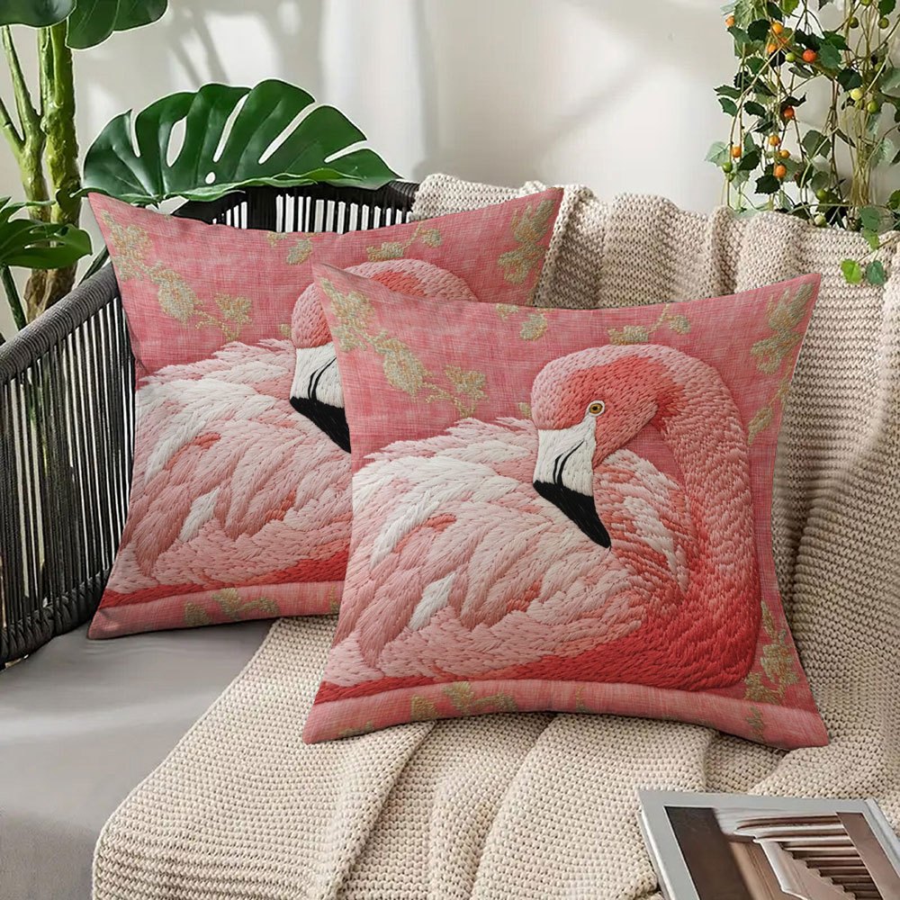 TEMU 2pcs Flamingo, Pink, Leaf Design Cushions For Sofa, Bedside, And More - Enhance As Seat Cushions Or Decorate With Accent Pillows, 18x18 Inches,