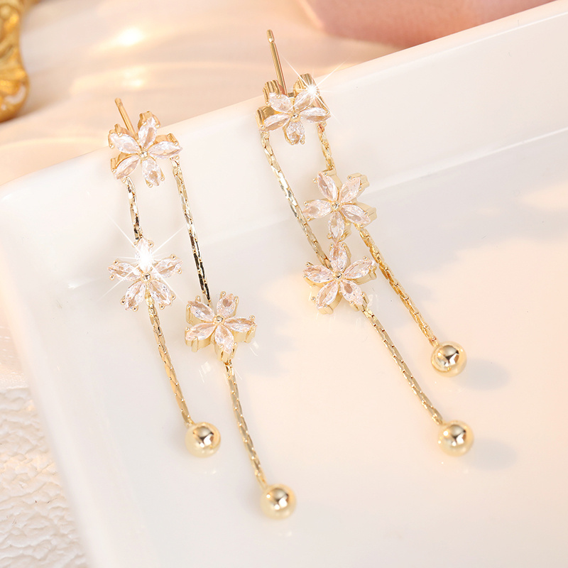 TEMU Light Cherry Synthetic Zirconia Tassel Earrings For Ladies, Light Mature Date Earrings, Sparkling And Versatile Accessories