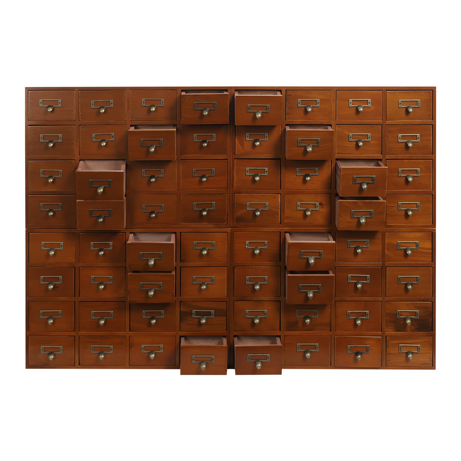 TEMU Primegae 4-pack Vintage Storage Cabinet - 64-drawer No Multi-tier File Cabinet Holders, Brown Wood Organizer Suitable For Office, Library, Study