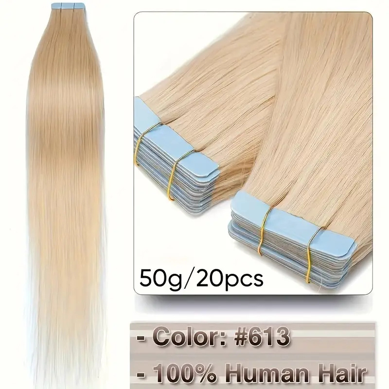 50g/ Pack 20pcs Tape In Hair Extensions Real Hair Gel Straight Hair Skin Weft Artificial Wigs For Women Occasions