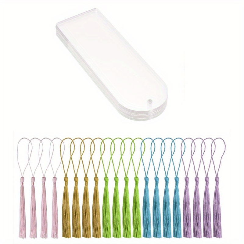 60 Pcs Clear Acrylic Bookmarks - Blank Rectangular Book Markers With Tassels For DIY Crafting