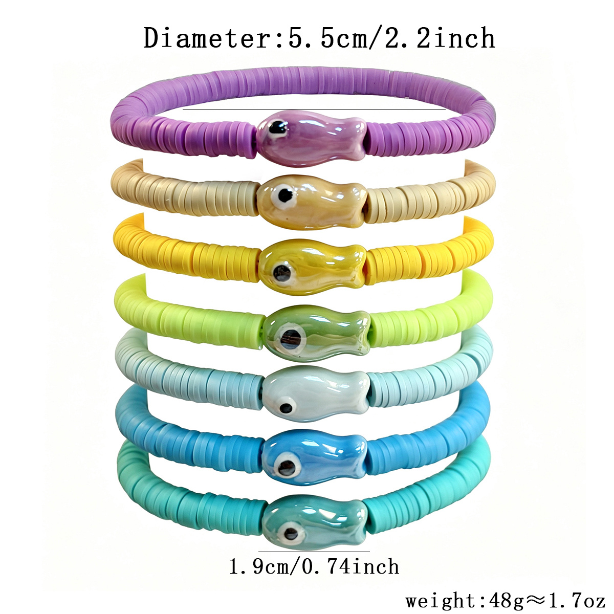 6pc Colorful Little Fish Cartoon Stackable Bracelet Set