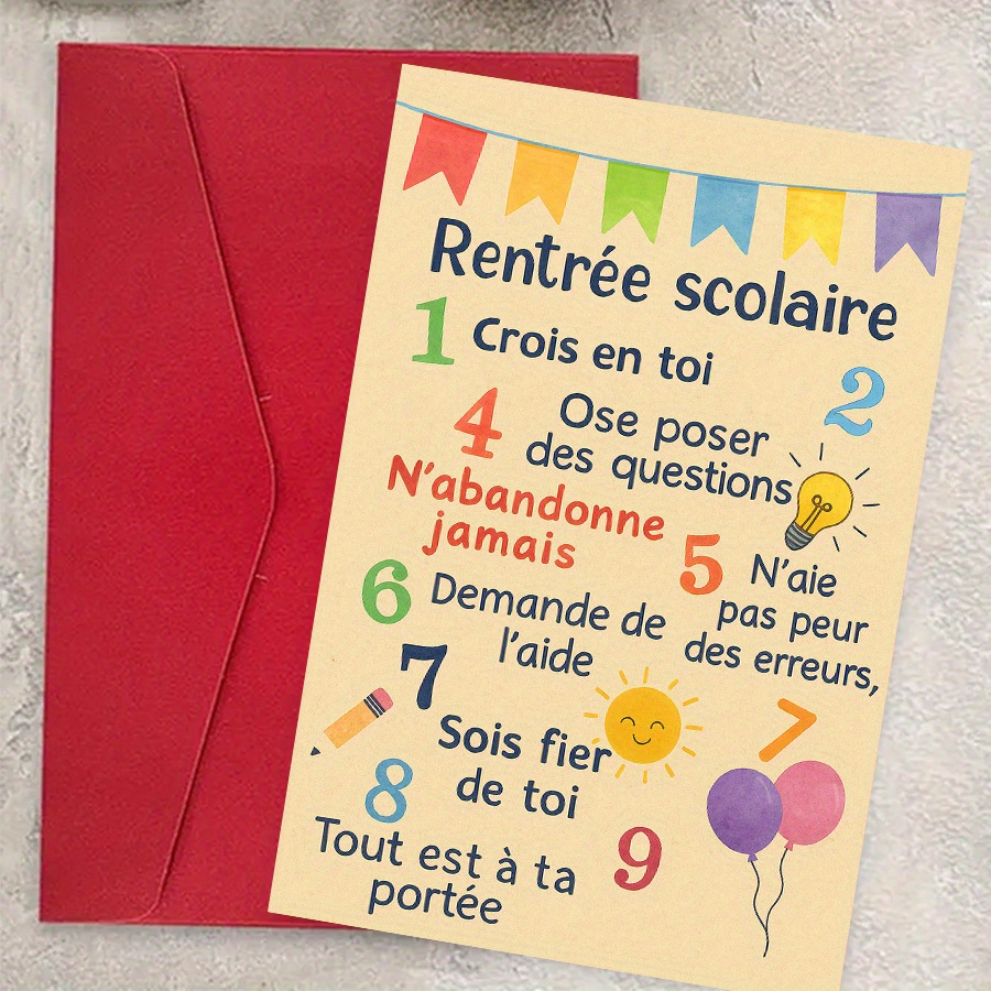 TEMU 1 carte de rentrée des classes intitulée « Carte d'inspiration pour la rentrée scolaire », de cadeau de motivation pour les élèves, offrant