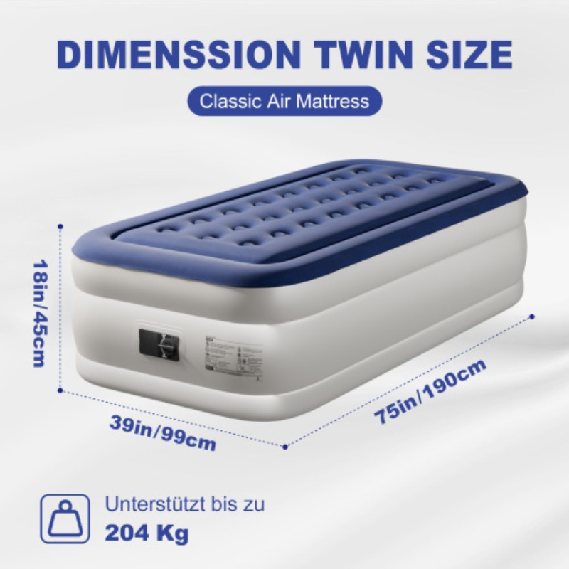 TEMU Colchón de camping inflable con superficie flocada de 80*60*18in/75*39*18in, y parte inferior de PVC, y /azul y , con bolsa de transporte y