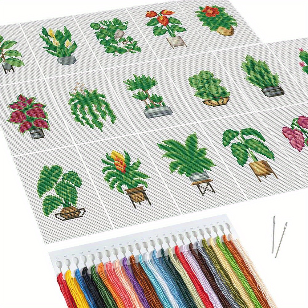 TEMU 16pcs Plant Stitch Kits Handmade Products Embroidery Thread Home Decoration Gift
