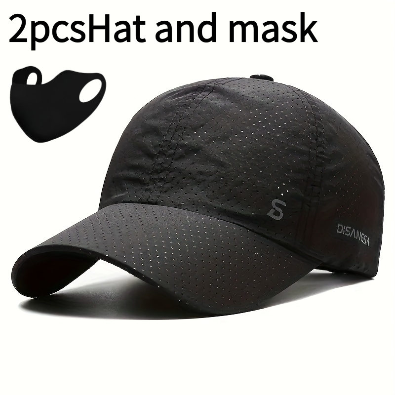 TEMU 2pcs Set, 1pc Hat And 1pc Mask, Universal Baseball - Breathable, Adjustable Summer Baseball , Suitable For Outdoor Activities