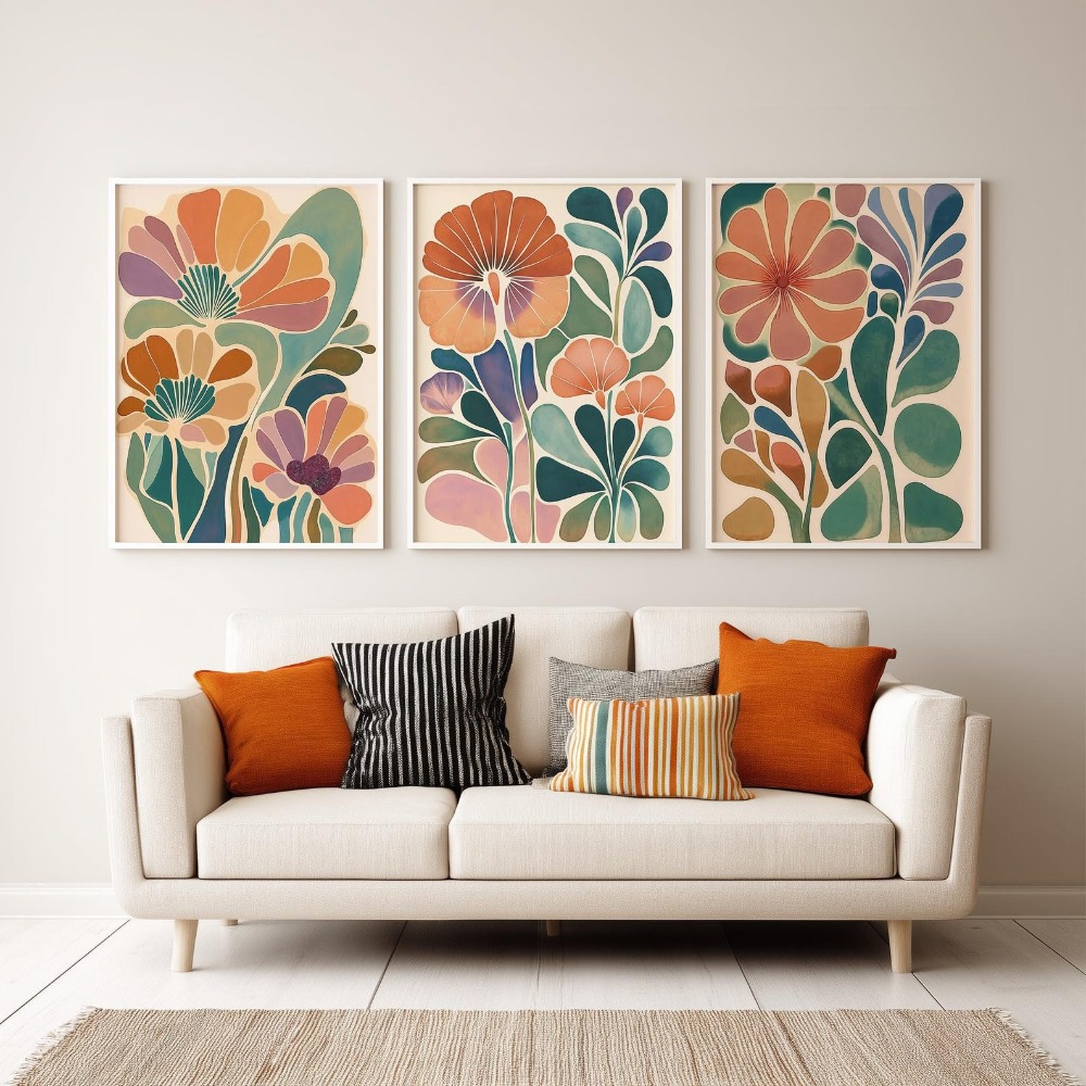 TEMU 2d Flat, 3pcs Bohemian Floral Wall Art Frameless Canvas Prints - Botanical Flower Paintings Suitable For Boho, Modern Minimalist Posters,