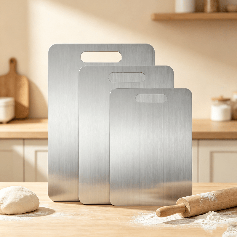 TEMU Ensemble de 3 planches à découper en acier inoxydable, avec bases antidérapantes double face, résistantes à la corrosion, fabriquées à partir de