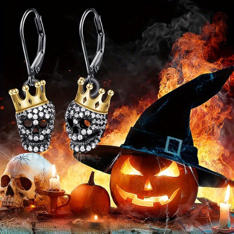 Gothic Punk Black Skull Pendant Earrings Set