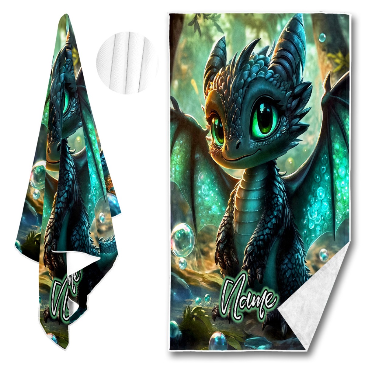 Custom Name Beach Towel with Dragon Design