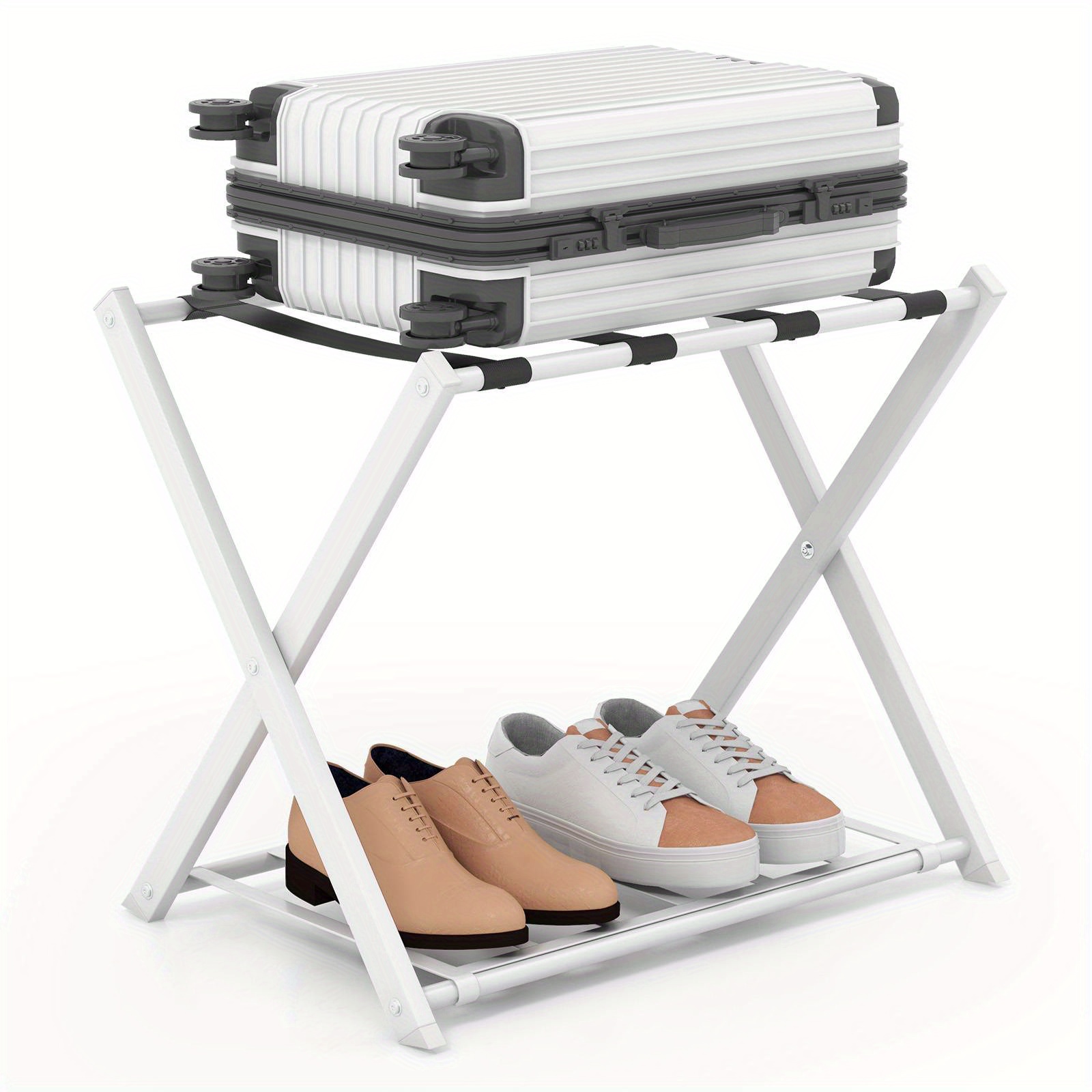   2 tier folding luggage carrier rack suitcase stand w   storage motel hotels