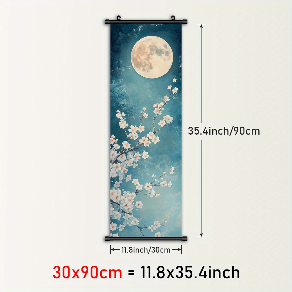 TEMU 1pc Framed Cherry Blossoms & Canvas Wall Art - Scroll Painting Poster With , Ideal For Living Room, Bedroom, Or Dining Room Decor, Kawaii Room