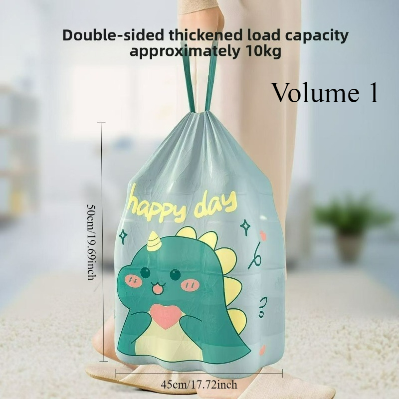 TEMU 1 Roll/2 Rolls "printed Dinosaur" Drawstring Style Garbage Bags Home Hand- Drawstring Kitchen Sealing Special Plastic Bags Living Room Trash Can