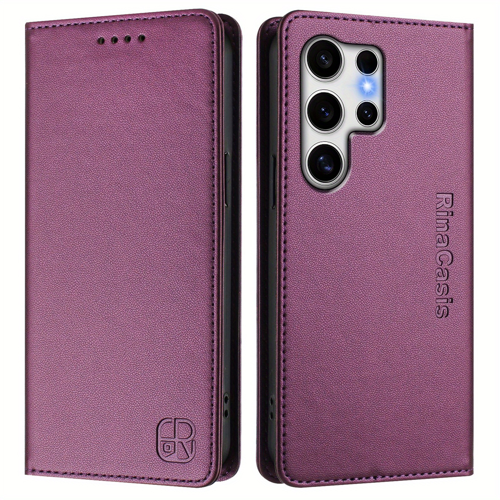 TEMU Phone Case: Violet Magnetic Business Dual-magnet Synthetic Leather Minimalist Creative Bi-fold Wallet Card Slot Case With Wireless Charging