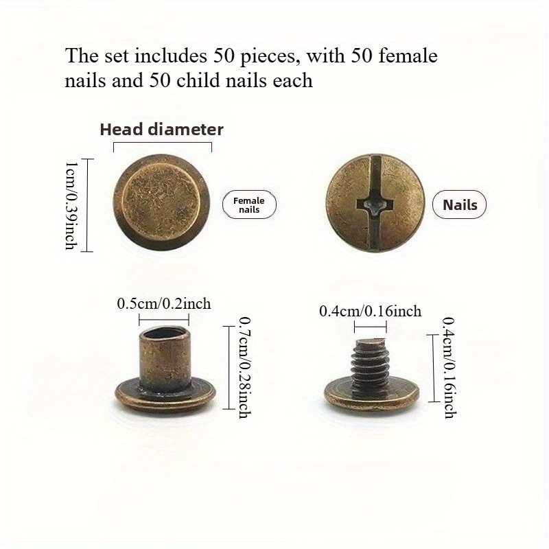 50pcs Iron Screw Belt Button Rivet Book Binding Bag Artificial Leather Shoes Accessories Fixed Willow Nail Screw