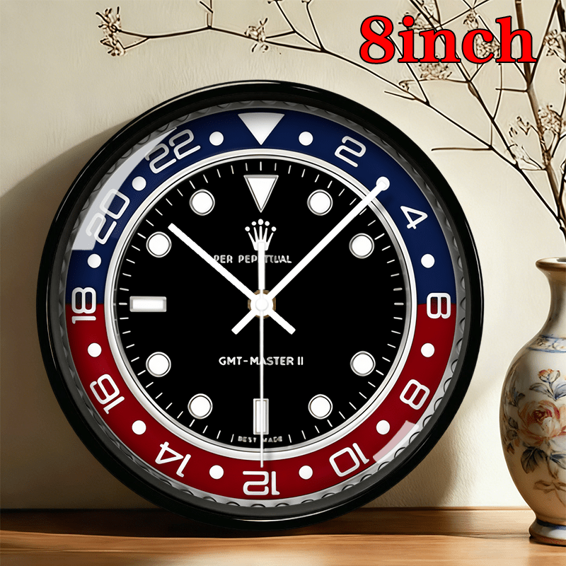 TEMU 2d Glass Dust Enclosure Flat Clock, 1pc Themed Retro Watch Face Red Blue - European & American Round Wall Clock Is Silent And Non-ticking, Suits