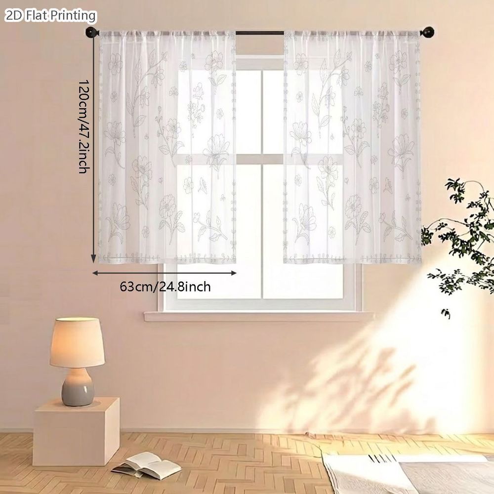 TEMU Plat 2D, 2pcs Rideaux Voilages Semi-Transparents, Plat 2D, 2pcs Rideaux Voilages Semi-Transparents, Rideaux Décoratifs à Motif Floral Délicat